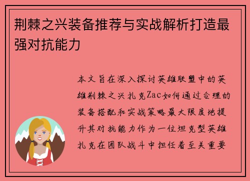 荆棘之兴装备推荐与实战解析打造最强对抗能力